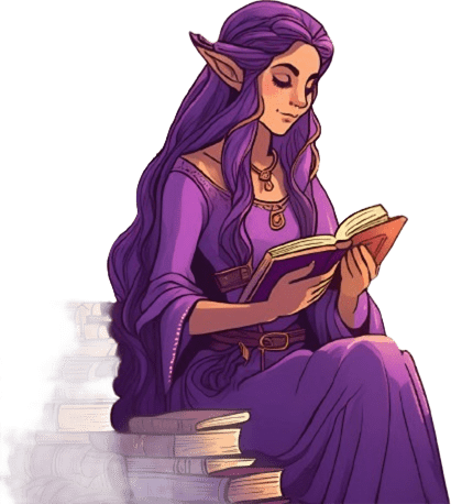 Ilustração de uma elfa estudando